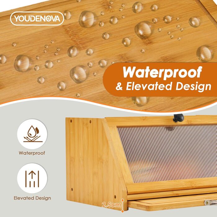 YOUDENOVA Блок для хліба з кришкою та дощечкою для нарізання, дерев'яний кошик для хліба, бамбукова скринька для зберігання хліба, солі та перечниці, 39x25x20 (ДxШxВ) см, (Натуральний)