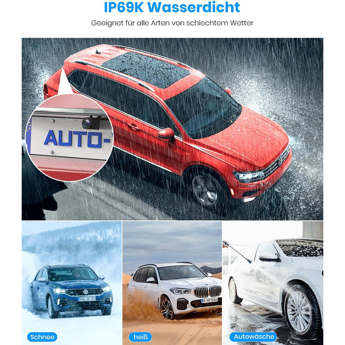 Автомобільна камера заднього виду Auto-VOX Plug & Play 4.8'' 1080P, стабільний сигнал, нічне бачення, IP69K, 3-кратний зум для вантажівок, SUV, автодомів