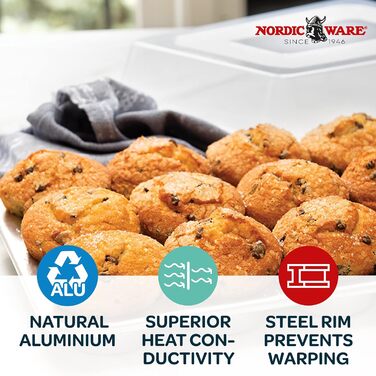 Nordic Ware Muffin Tin with High Sides, 12 Cups, Natural Color