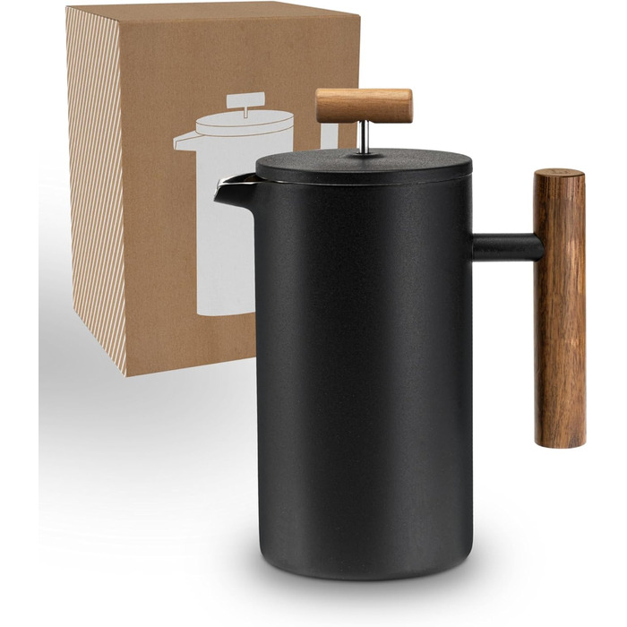 Lambda Coffee® Thermo French Press Stainless Steel I 1 Liter - 5 Cups I 3 Sizes Available I Stainless Steel Coffee Maker | Double-Walled: Keeps Warm for a Long Time I Coffee Maker | French Press 1L (5 Cups) Nautic Night