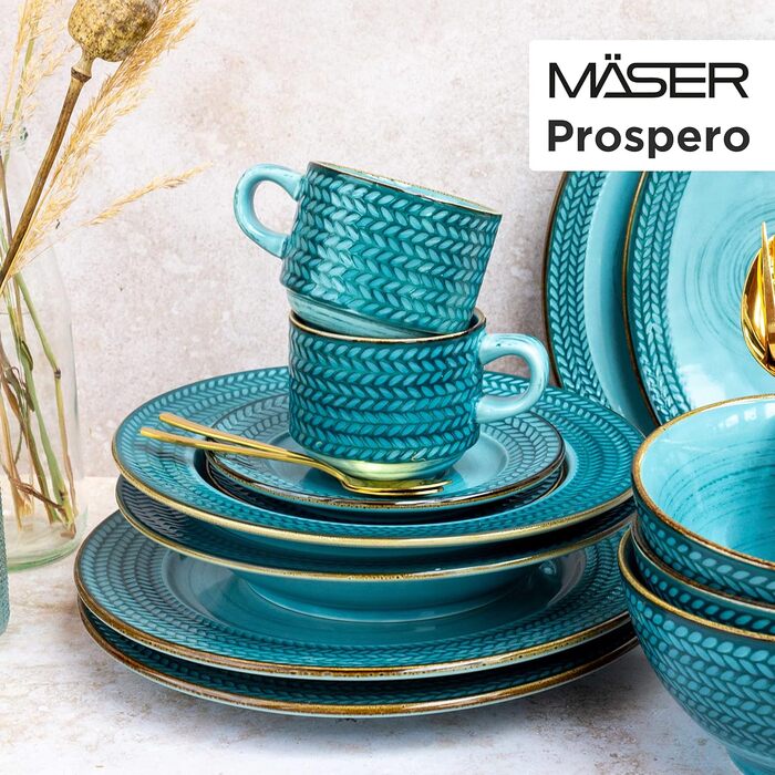MÄSER Prospero: 8-Piece Premium Dinner Set for 4 (Turquoise, Vintage Style)