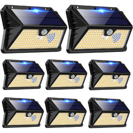 Solar lights for outdoors with motion sensor, pack of 185 LED 3 modes solar lights for outdoors IP65 waterproof, LED outdoor wall lights for wall light, garden, yard, garage, house doors (Cool White) (Warm White, 8 pieces)