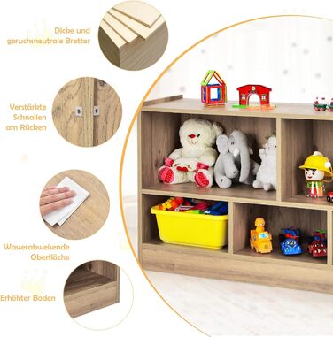DREAMADE Kids Bookshelf, Toy Storage Bookshelf for Children, Toy Shelf for Kids' Rooms, Playrooms and Kindergarten, 111 x 30 x 61.5 cm (Gray)