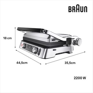 Електрогриль Braun MultiGrill 9 Pro CG 9160 з двома незалежними термостатами, 3 режимами приготування, антипригарними знімними пластинами, вбудованим термощупом, 2200 Вт, чорний/нержавійка