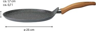 STONELINE Back to Nature Crepe Pan Induction 25 cm, Omelette Pan coated with real stone particles, Pancake/Pancake Pan Non-Stick, Fat-Free Frying, All Cooktops, Wood-Look