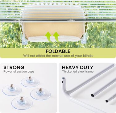 EWOOFUN Large Cat Hammock Hanging Bed for Window - Detachable Thick Cover - Foldable, Stable, 4 Strong Suction Cups, Holds 18kg (White), (Green, L)