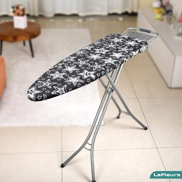 Покриття для прасувальної дошки LaFleurs® 150x50 см – бавовна з комфортним наповнювачем, фіксатор, для парових станцій, чорний, XL
