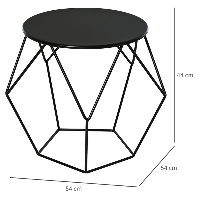 HOMCOM Round Coffee Table with Storage Side Table & Nesting Table Metal Basket Design 51x51x44 cm for Living Room & Bedroom