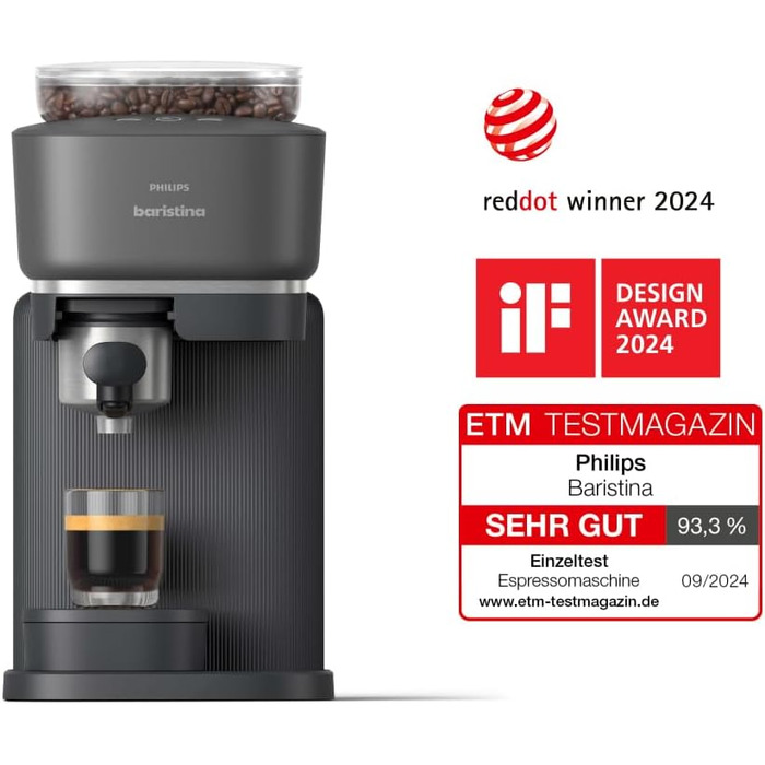 Кавомашина Philips Baristina, еспресо, автоматична, 16 бар, чорний, з млином, для дому, компактна