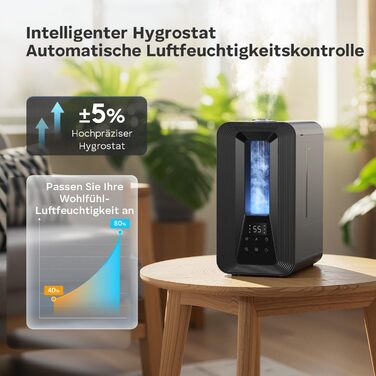 Зволожувач повітря AROEVE 5L з верхнім заповненням, ультразвуковий, з аромадифузором, гігростат, нічник, тихий (25dB), для дому, офісу, рослин, дітей