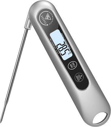 Цифровий кухонний термометр DOQAUS для м'яса, приготування їжі, випікання та гриля, швидка реакція 3s, LCD дисплей, автоматичне вмикання/вимикання (сріблястий/чорний)