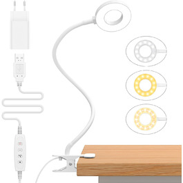 iZELL LED лампа для читання з гнучким 40см штангою, диммер, 3 режими, 10 рівнів яскравості, USB-зарядка, для читання та роботи