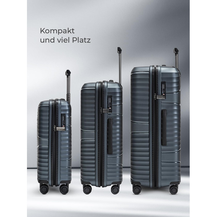 Легкий валіза-тележка з жорстким корпусом, 50 x 32 x 75 см, 103 літри, 3,63 кг, поліпропілен, TSA-замок, набір 3 шт. (темно-сірий металік)