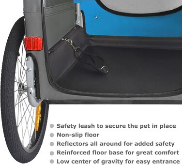Тігго VS Pets L: великий велосипедний причіп для собак, 270л, для собак середнього та великого розміру до 35 кг, складаний, блакитний