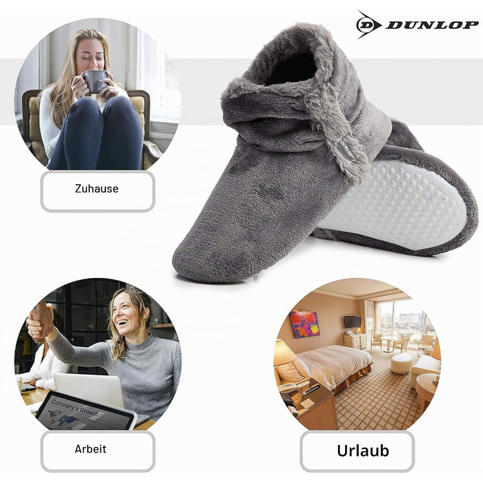 Жіночі зимові капці-чоботики DUNLOP з ефектом пам'яті Memory Foam, теплі плюшеві домашні тапочки протиковзні, темно-сірі (розмір 40 EU)