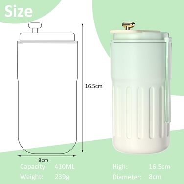 Термокружка для кави HomeAlexa з цифровим дисплеєм, 410 мл, нержавіюча сталь 316, ізольована вакуумна термокружка з кришкою, зелена