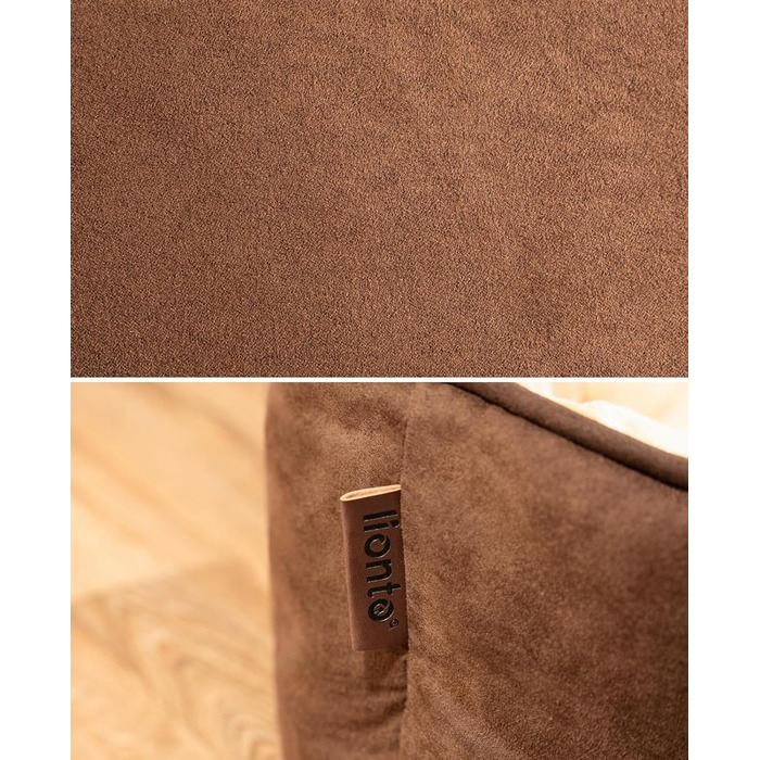 Ліжко для собак Lionto 2-в-1 з комфортним входом, м'яке домашнє ліжко для тварин, підходить для собак та котів, 80x60 см, подушка для собак з легкою у догляді оксамитовою обробкою, сірий колір (Д 60 x Ш 50 x В 22 см (з іменним нанесенням), Коричневий/Беже