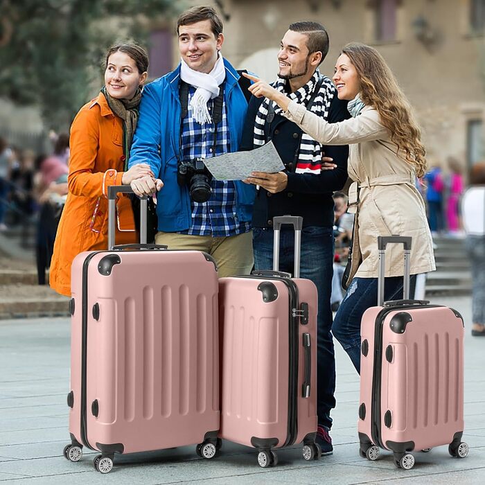 Набір валіз LALAHO 3 шт. з косметичками, рожеве золото, ABS пластик