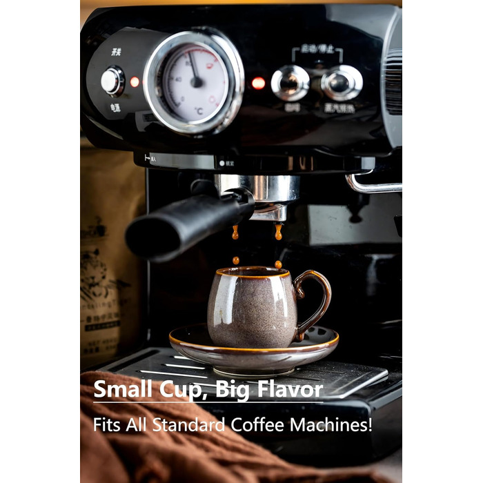 Набір чашок для еспресо LYEOBOH з блюдцями (6 шт.), 85 мл, кераміка, білий (коричневий)