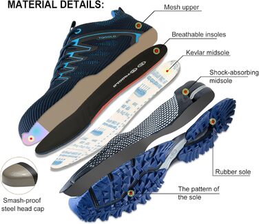 Черевики робочі AONEGOLD чоловічі/жіночі, легкі, з металевим носком, антиковзаючі, дихаючі, спортивні, розмір 36-48 EU (37 EU, 8395 Blue)