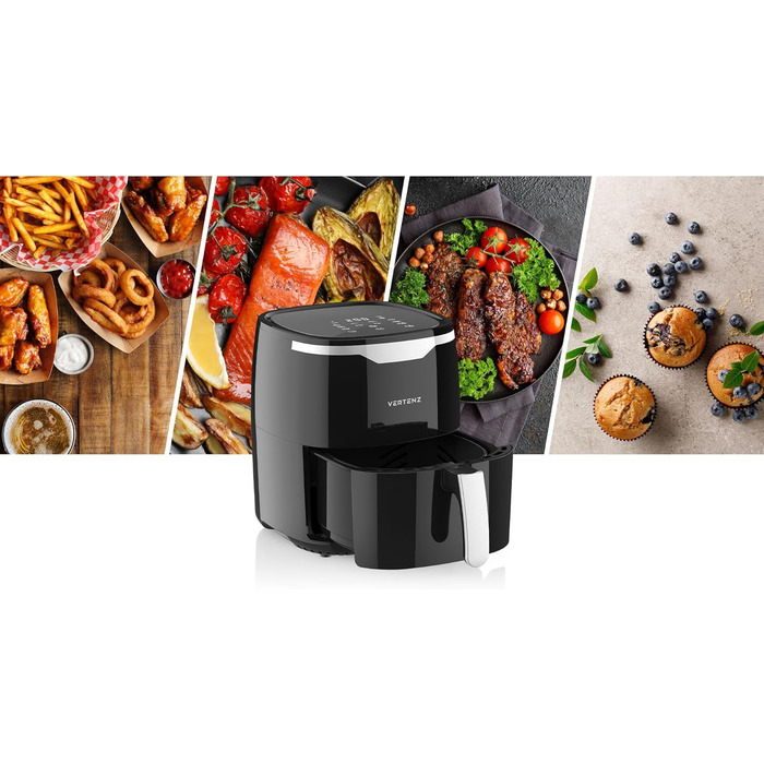 Фритюрниця повітряна VERTENZ Taste 50 XL, 5 л, 8 автоматичних меню, 1400 Вт, LED-touchscreen, антипригарне покриття, без олії, чорна
