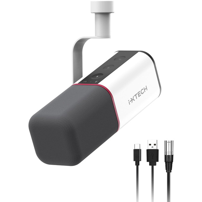 IXTECH Мікрофон з нирковою характеристикою RGB, USB/XLR, для студії, подкастів, стрімінгу, геймінгу та запису голосу, білий
