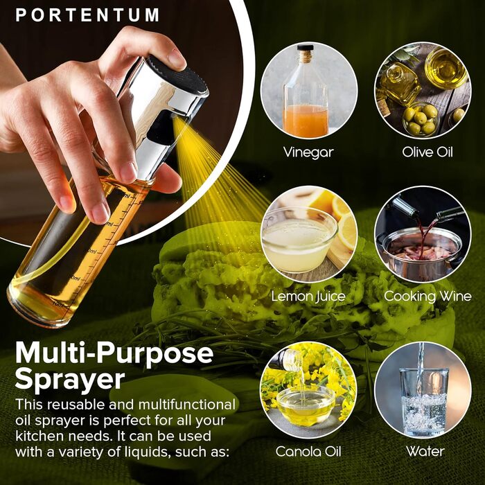 Дозатор для олії та оцту Portentum: зручний спрей для кухні, Airfryer, салату, оливкової олії. Пластиковий диспенсер з аксесуарами