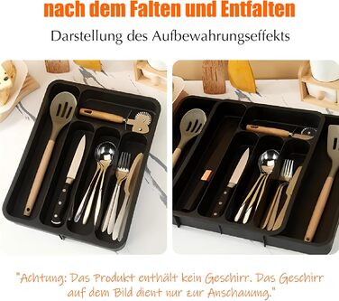 Органайзер для столових приборів в шухляду (28-47.5 см, XXL, чорний) - Розсувний лоток для ложок, виделок, ножів