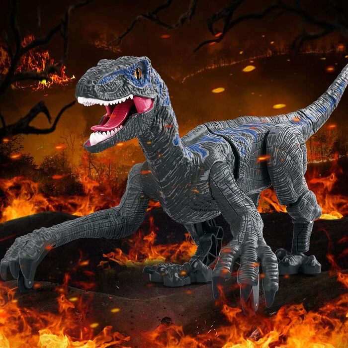 Дитяча іграшка-динозавр на радіоуправлінні Velociraptor, електронний, з LED підсвіткою та реалістичними звуками, 2.4 ГГц, подарунок для дітей, сірий