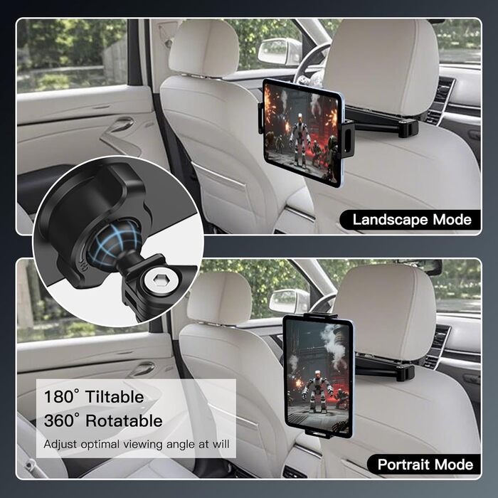 Тримач для планшета в авто FINTIE - універсальний, поворотний на 360°, висувний, для iPad, Samsung Tab, смартфонів, Kindle, Switch (4.7-13 дюймів)