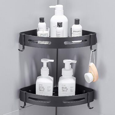 Hoomtaook Shower Corner Shelf, Shower Basket, Shower Shelves, No Drilling Required for Bathroom, Matte Finish, Bathroom Shelf, 2 Pieces Black