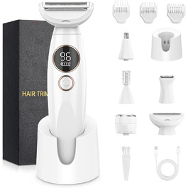 Електричний жіночий тример Lightbiz 5-в-1 для тіла та обличчя, водонепроникний (IPX7), USB-зарядка, білий