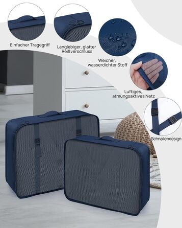 Органайзери для валізи Packing Cubes, 8 шт., водонепроникні, блакитні + косметичка