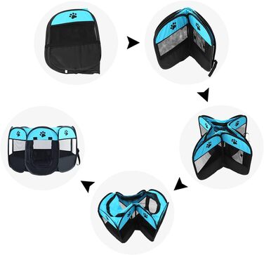 Клітка-забіг для цуценят та собак, складана, 73x73x43 см (Blue+Black)