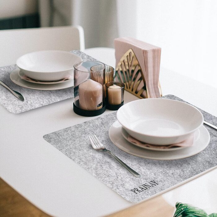 Felt Placemats Set of 22, Anthracite, with Felt Table Runner and Wipeable Glass Coasters + Small Placemats, Washable High-Quality Felt Table Sets Gray, Suitable for Kitchen Dining Table