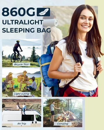 Ohuhu Lightweight Sleeping Bag - Compact & Ultralight Summer Sleeping Bag for Camping, Travel, Festivals (Blue)