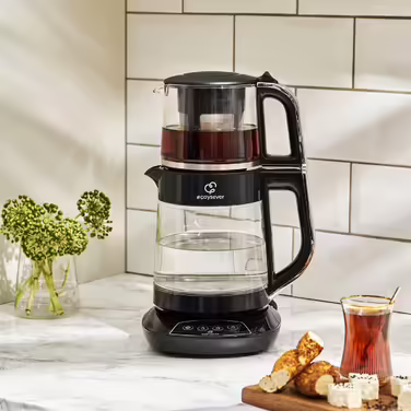 Karaca Dora Teapot, 4.5 L Kettle, 1.8 L Water Boiler, suitable for gas and electric cooktops, teapot, Turkish teapot (caydanlik), and teapot set, Teapot (not induction), (Single Size, Chrome)