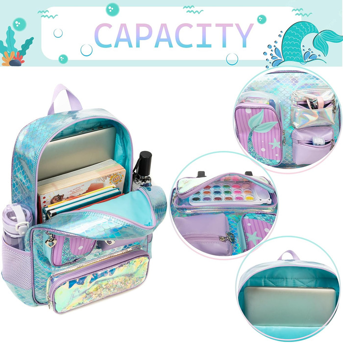 Шкільний рюкзак для дівчинки HTgroce 3 клас. Шкільна сумка-рюкзак для дівчаток, колір: блакитний, з морем.