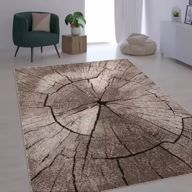Дизайнерський килим Paco Home для вітальні, круглий, імітація деревини, натуральний, сірий, коричневий, бежевий, Ø160 см