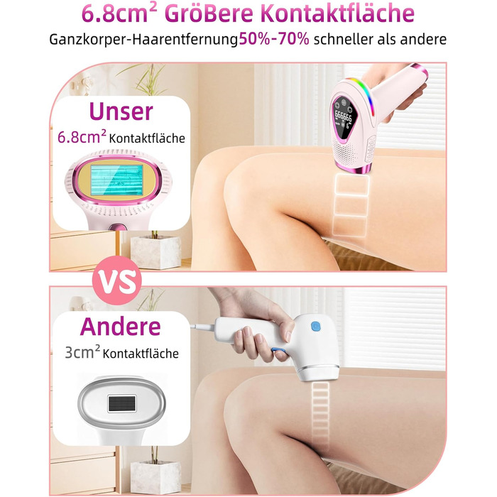 Епілятор IPL з лазером, 6.8 см², 3-в-1 для дому: обличчя, інтимна зона, ноги. 2 змінні насадки, HR/SC/RA технології. Для жінок