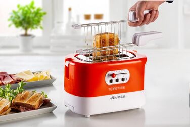 Тостер Ariete 159 Toastime з 2-ма слотами, з щипцями, функціями розморожування та підігріву, 700 Вт, нержавіюча сталь, білий/помаранчевий