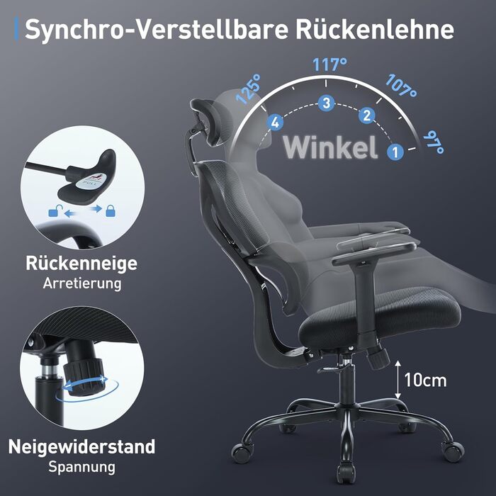 Коламі - Ергономічне крісло для офісу та дому, чорне, з регульованою підголівником та підлокітниками