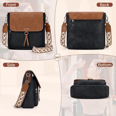 Сумка жіноча RAINSMORE середнього розміру через плече, шкірзам PU, чорно-коричнева