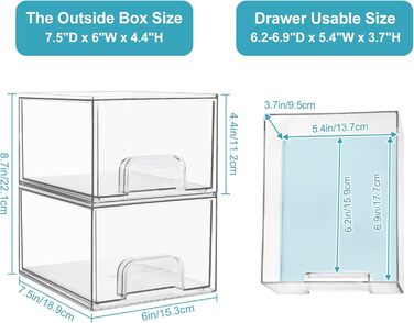 Vtopmart 4 Pack Stackable Storage Drawers, Acrylic Organizer with 32 Non-slip Mats, Acrylic Drawer Organizer for Dresser, Bathroom