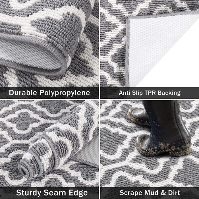 Килимок вхідний SHACOS 90x150 см протибрудний та протиковзкий, вологостійкий килим для дому, передпокою, тераси та саду, сірий