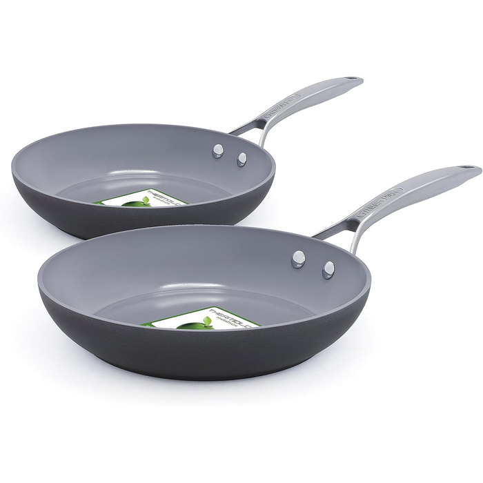 Набір сковорідок GreenPan Paris Pro: антипригарне покриття, кераміка, 20.3 см та 25.4 см, без PFAS, для посудомийної машини, сірий