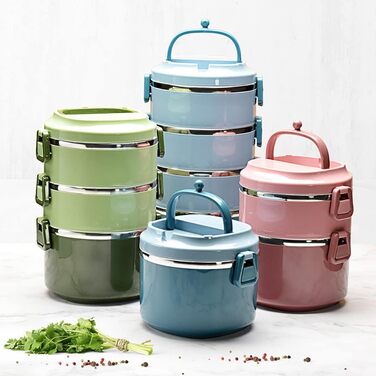 SANQIAHOME 3-Tier Stackable Stainless Steel Lunchbox, Leak-Proof, Green