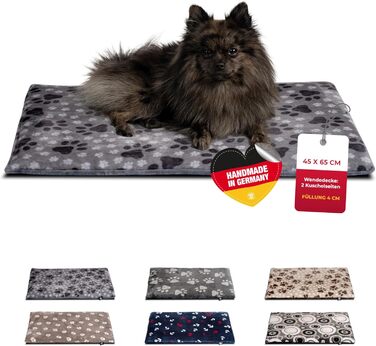 Підстилка для собак XS (45x65 см) – двостороння та зручна з наповнювачем 3 см – ідеальна для дивану, авто та переноски – лапка сірого кольору, Made in Germany 45 x 65 см, сіра лапка