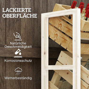 Outsunny Beverage Crate Shelf for 3 Beverage Crates, Wooden Crate Shelf with 3 Tiers, Freestanding Beverage Crate Holder, Holds 150kg, Crate Stand for Beer, Water, 56 x 32 x 112 cm Natural Wood | Aosom