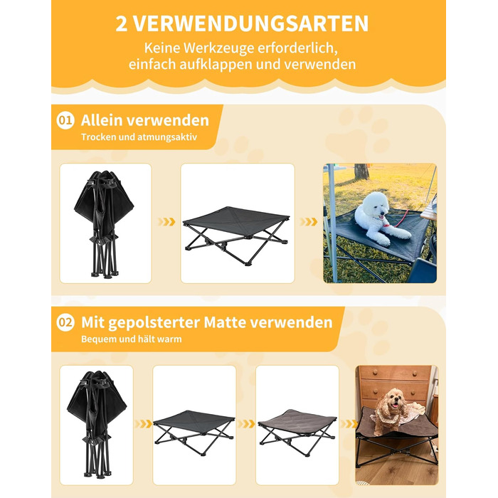 КінгКемп Лежанка для собак, піднята лежанка для домашніх тварин, Outdoor, чорна, 57 x 57 x 23 см